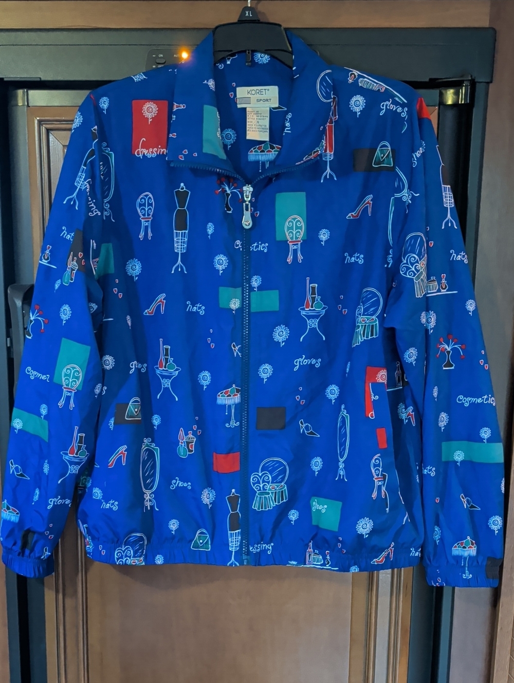 Koret Blue Patterned Windbreaker Jacket with Red and Teal Accents